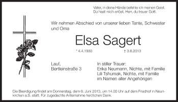 Traueranzeige von Elsa Sagert von Pegnitz-Zeitung